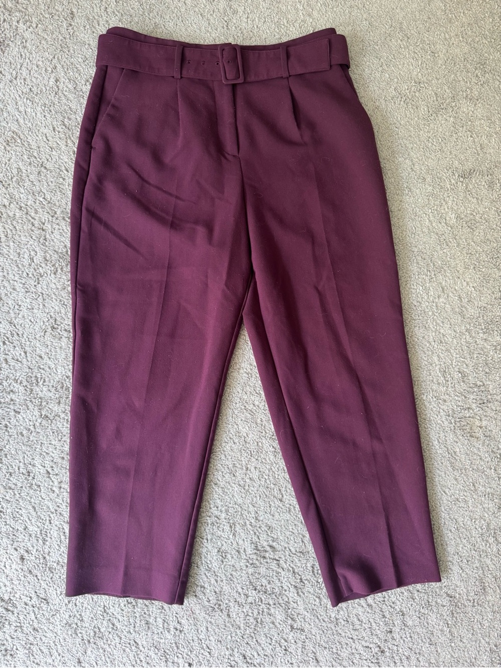 Ann Taylor Belted Cropped Dress Pants in Wine Color